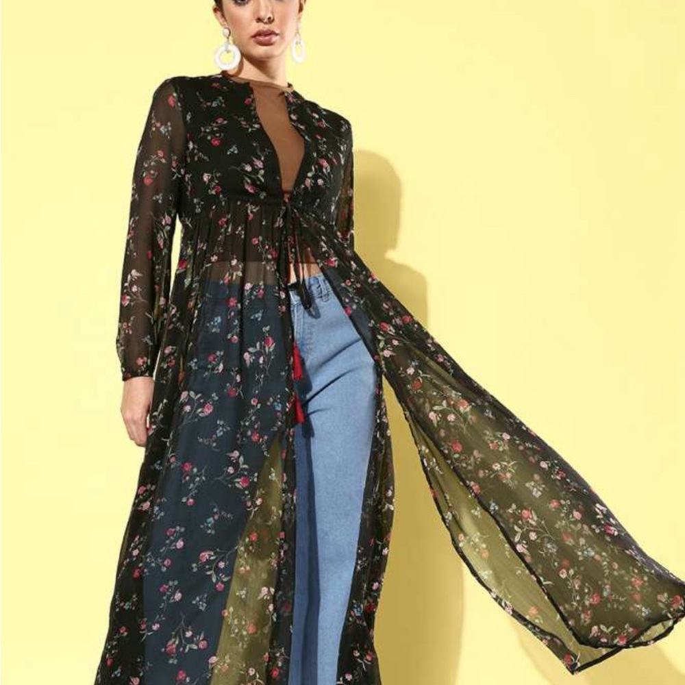 Boutique Duster kimono light weight Foral Chiffon long line Tie Up